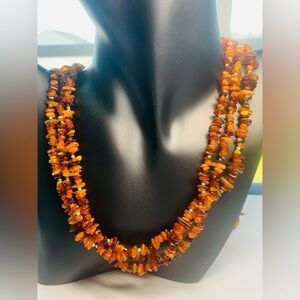 Silpada Rare Sterling Amber Chip & Turquoise Beads 3-Strnd Necklace ~26-1/2”